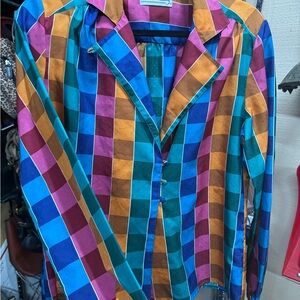 NWOT Vintage Diane Von Furstenburg Color-blocked Checkered Blouse!